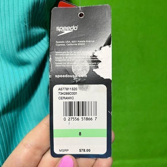 NWT Speedo Women's 8‎ Rib Logo One Piece Swimsuit Ceramic Blue Size 8 - Picture 9 of 9